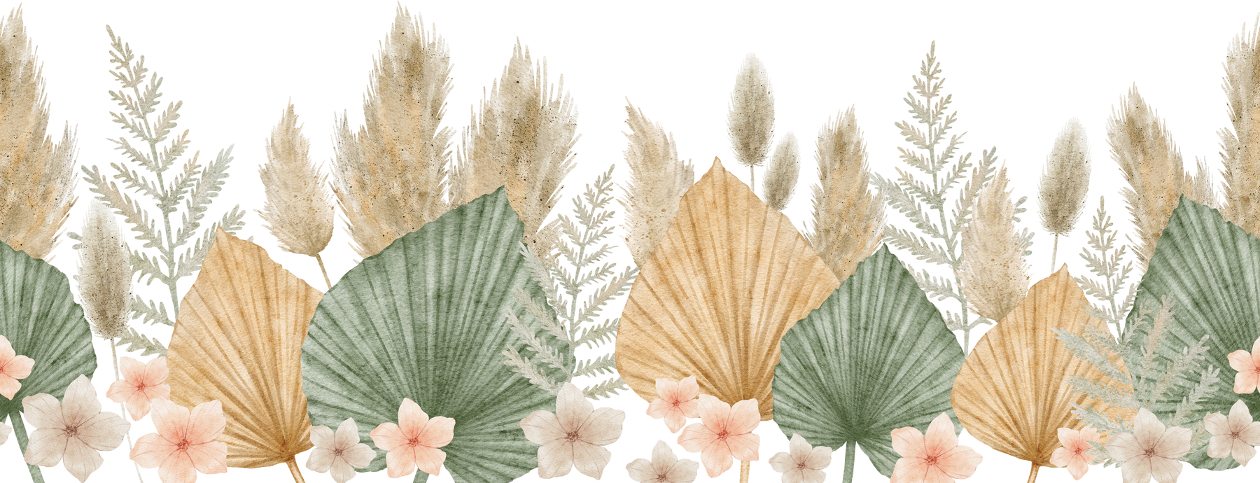 Watercolor  tropical flowers seamless border